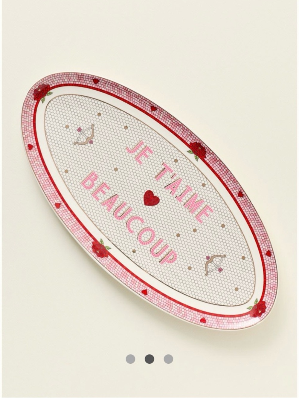 Bistro Tile Stoneware 24k gold Je T'aime Beaucoup Decorative Oval Platter